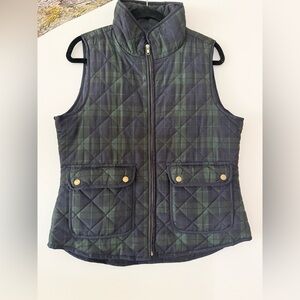 British Khaki Green Plaid Quilted Women's Vest Large